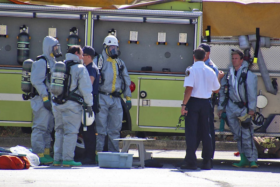 Surrey Fire Service responded with a Hazmat Team to an incident at 10299 Grace Rd. (Shane MacKichan photo)