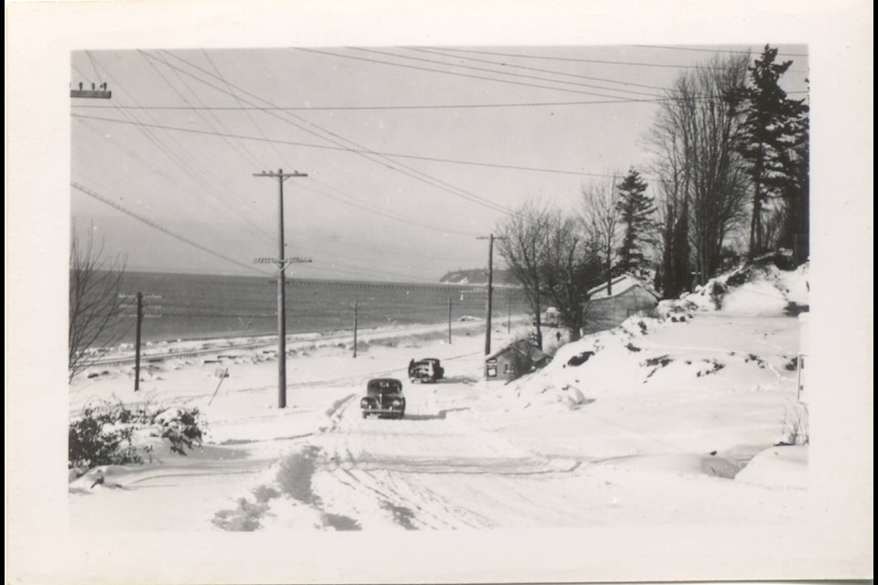 White Christmases were far more common in White Rock in past decades, as in this scene at East Beach in 1947. (White Rock Museum and Archives photo)