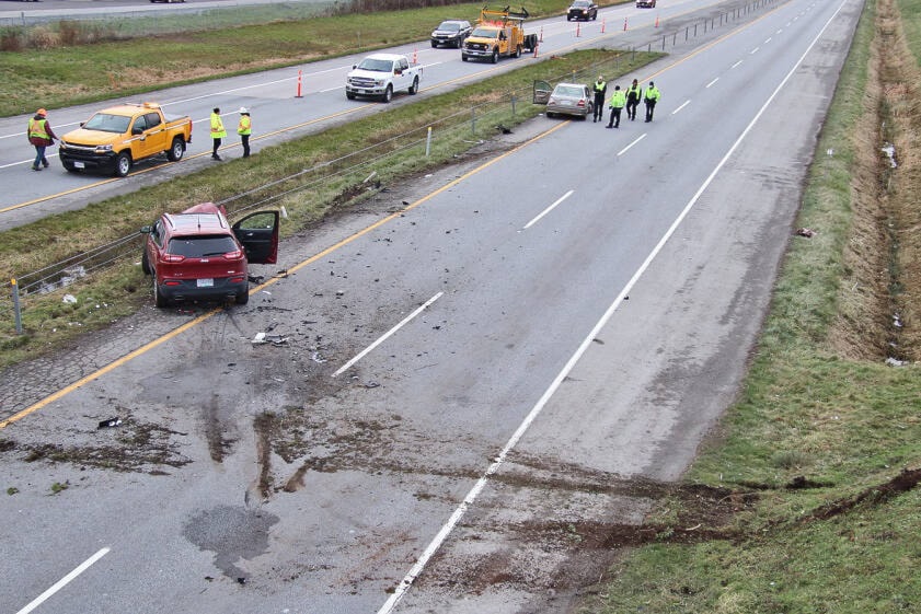 A serious crash closed Highway 99 southbound at 32 Avenue for several hours on Thursday. (Shane MacKichan photo)