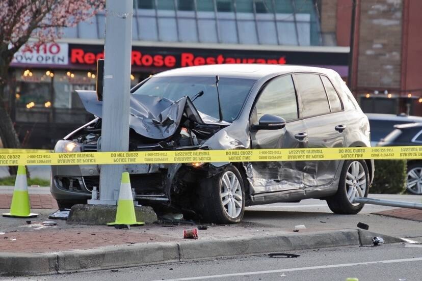 A serious collision involving a pedestrian and two vehicles resulted in one person being transported to hospital with life-threatening injuries. (Shane MacKichan photo)