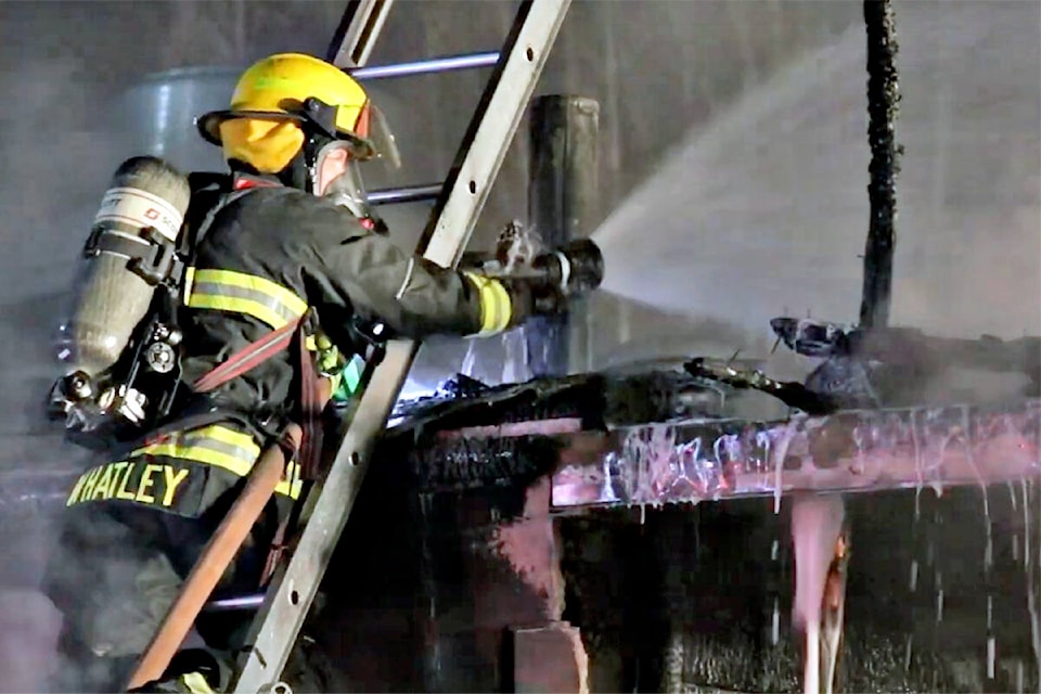 Crews were called to the El Greko restaurant in the 27200 block of Fraser Highway shortly after midnight Saturday, April 23. (Shane MacKichan/Special to Langley Advance Times)