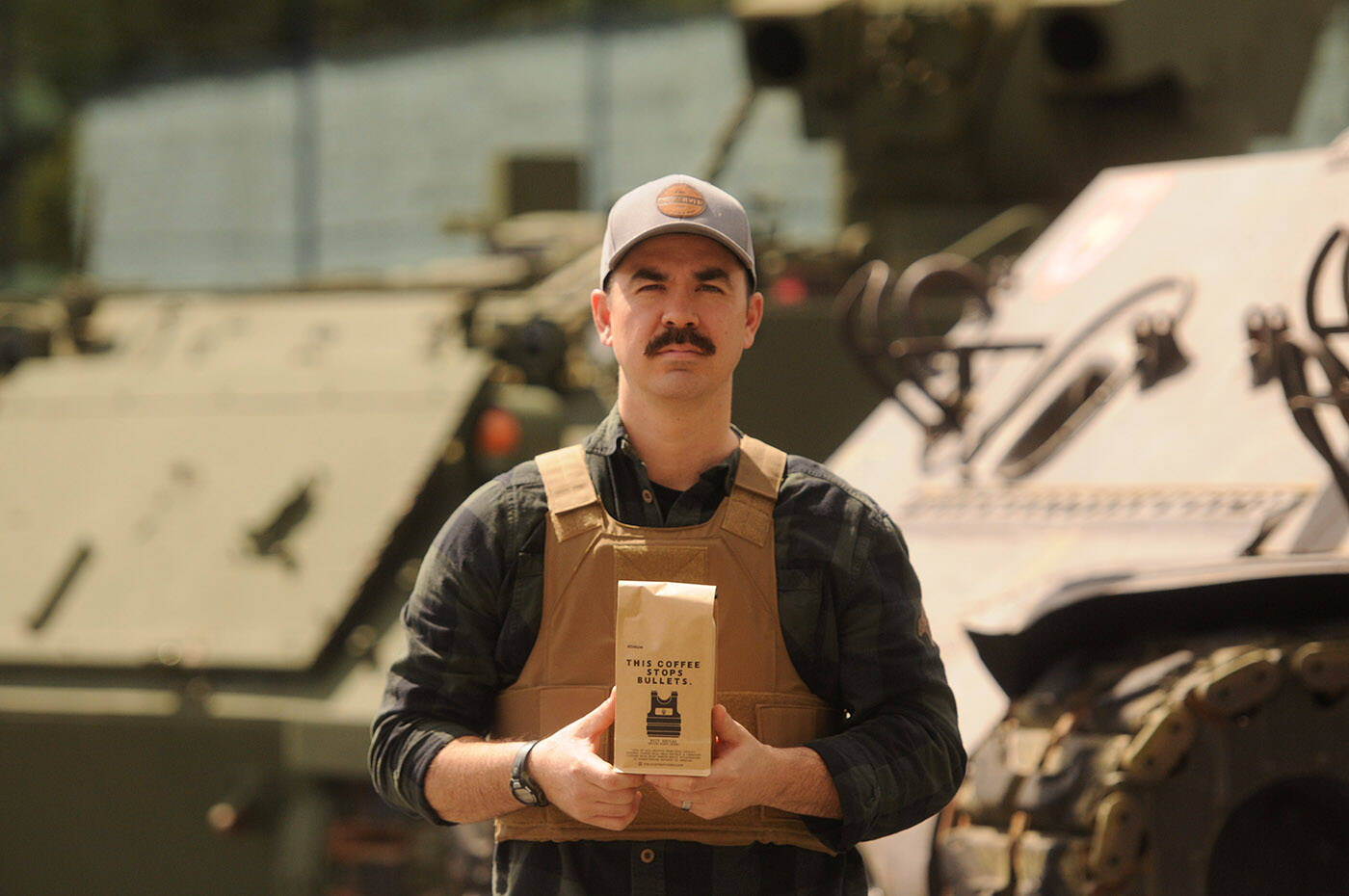 John Lowe is selling coffee to help raise funds for body armour to protect a group of Canadian volunteers in Ukraine. (Jenna Hauck/ Chilliwack Progress)