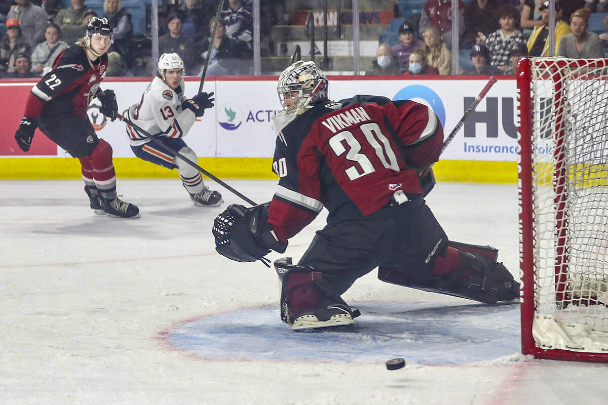 Giants are two games down after a hard-fought 4-3 defeat Saturday, May 7, in Kamloops at the hands of the Blazers in Game 2 of Round 2. (Allen Douglas/Special to Langley Advance Times)