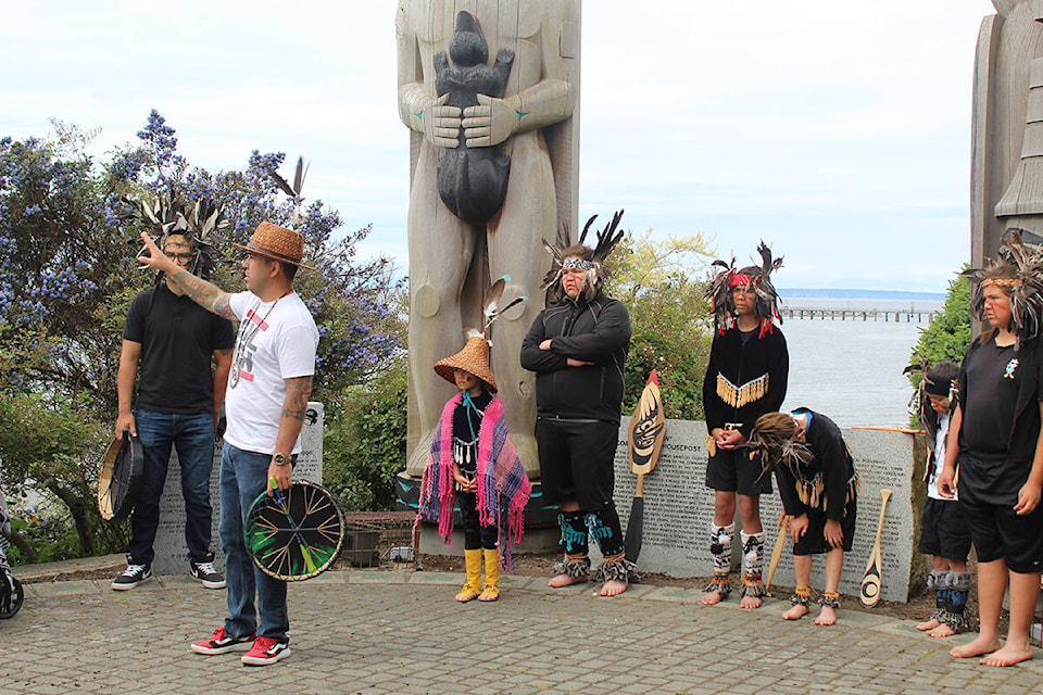 Semiahmoo First Nation Chief Harley Chappell gives remarks at the Chief Bernard Robert Charles Memorial Plaza on National Indigenous Peoples Day. (Photo: Sobia Moman)