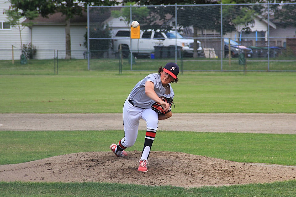Cloverdale Nationals player Josh Pritchard pitches in a game against the Kelowna Sun Devils July 10. (Photo: Malin Jordan)