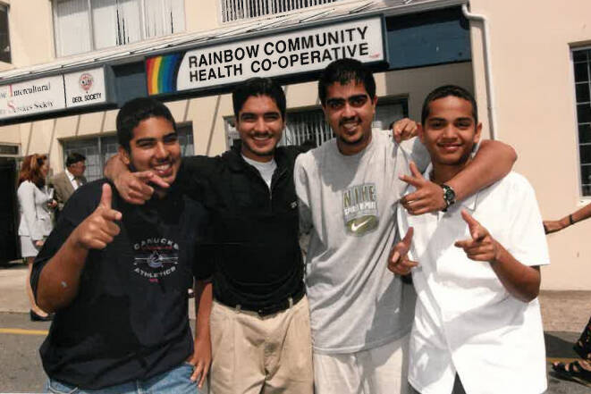 Youth at the opening of the Rainbow Community Health Cooperative in 1997.
