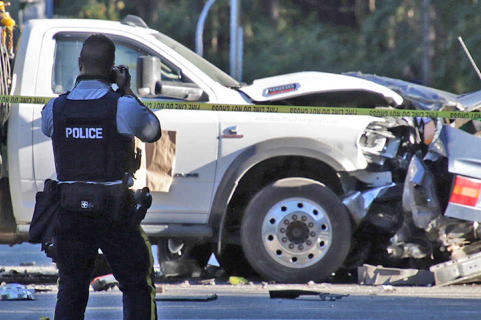 The intersection of 196th Street and 32nd Avenue in Langley was closed off Saturday (Aug. 6) following a serious crash. (Shane MacKichan/Special to Langley Advance Times)