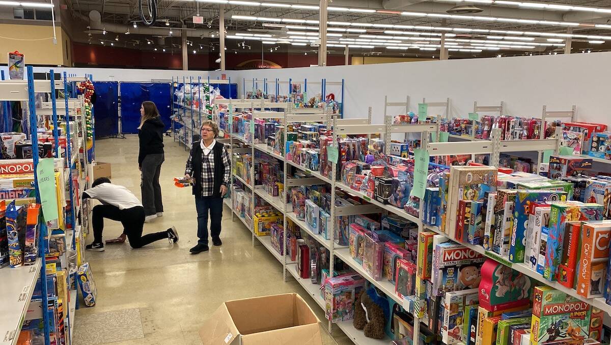 Volunteers check Toy Depot shelves at Surrey Christmas Bureau on Wednesday, Nov. 23, 2022. (Photo: Tom Zillich)