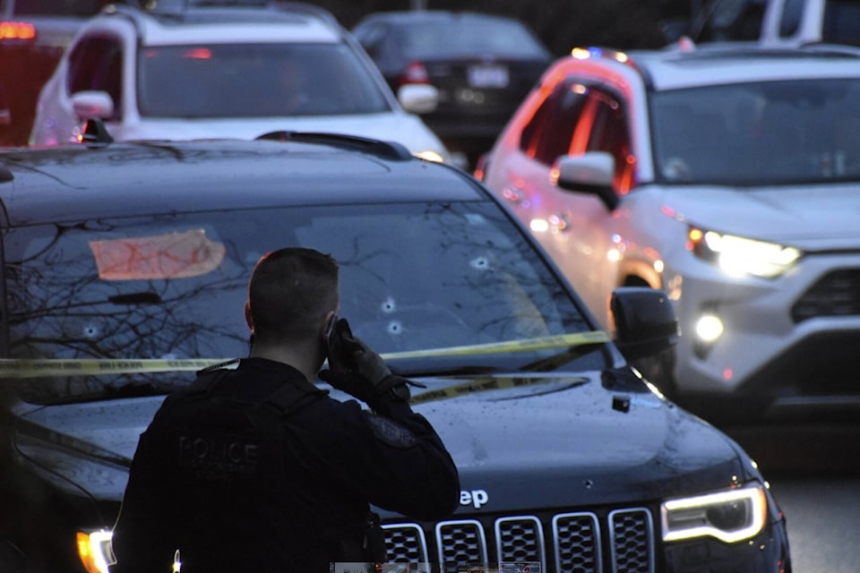 Surrey RCMP are investigating after shots were fired in Cloverdale Saturday. One man was taken to hospital with gunshot wounds. (Curtis Kreklau photos)