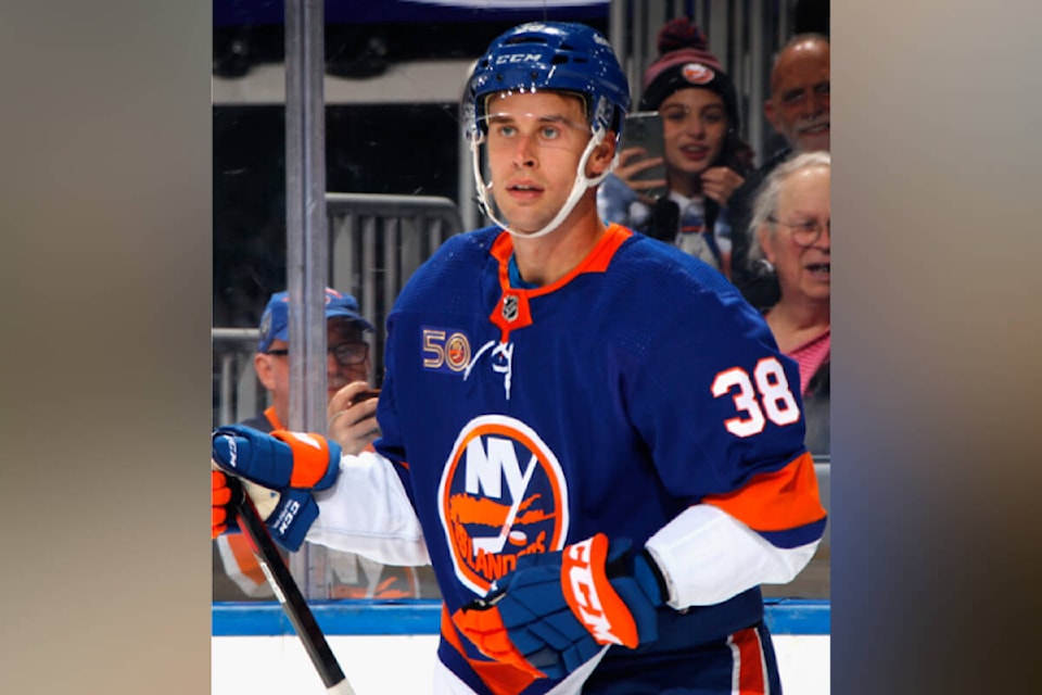 Former Cloverdale Colt Parker Wotherspoon is seen in action for the New York Islanders. (Image via NHL.com)
