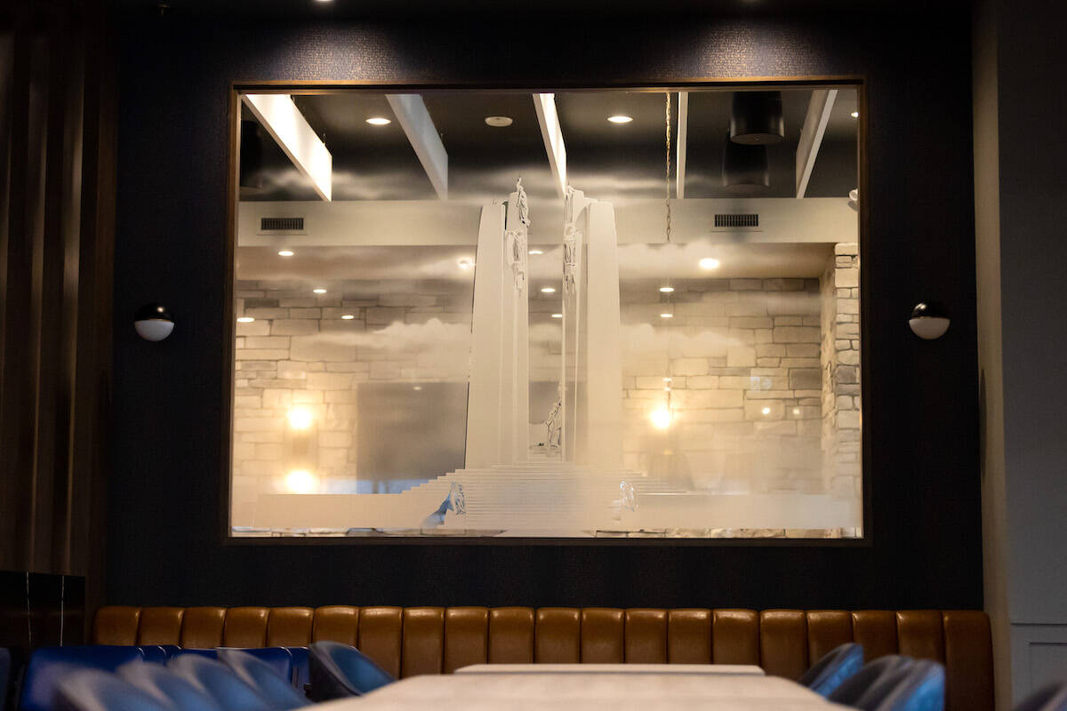 Etched-glass art depicts the Vimy Ridge memorial at Whalley Legions new restaurant/lounge. (Photo: Anna Burns)