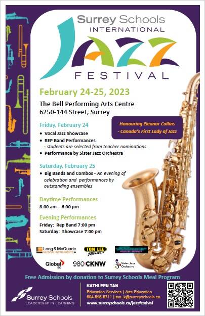 Poster for the 2023 Surrey Schools International Jazz Festival.