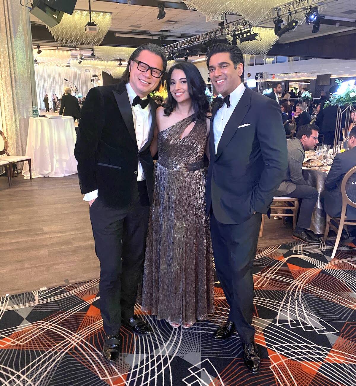 Gala auctioneer Fred Lee with emcees Sonia Sunger and Dr. Imran Ratanshi. (Submitted photo)