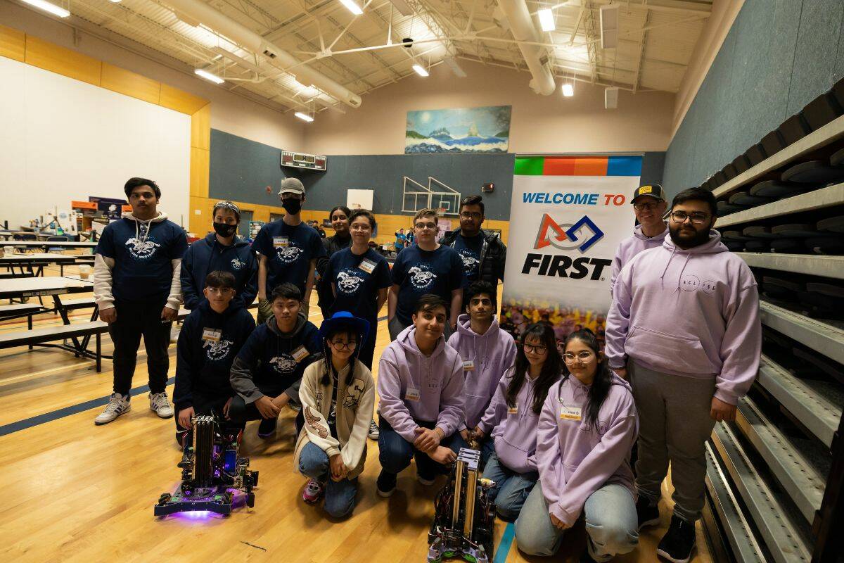 The two L.A. Matheson teams BC Robotics Championship at L.A. Matheson in Surrey on Saturday, Feb. 25, 2023. (Photo: Anna Burns)