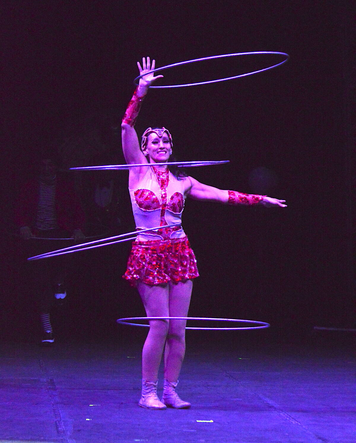 Hula-hoop performer Guillermina at a Royal Canadian International Circus show in Surrey on Thursday, May 4, 2023. (Photo: Tom Zillich)