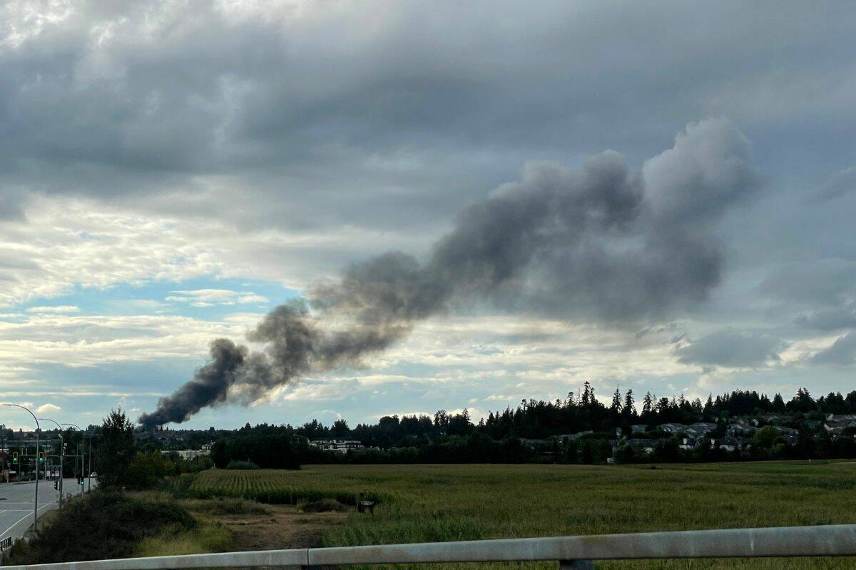 Smoke from the fire in Clayton Heights can be seen from Langley. (Photo: @bexmaybury/ Twitter)