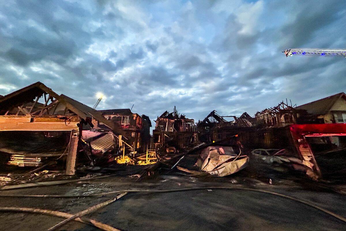 The back of the four homes that were destroyed in the fire. (Photo: Anna Burns)