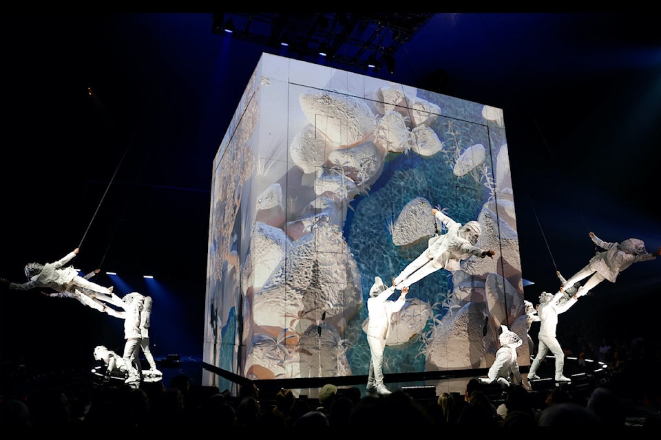 A "vertical ballet" and giant CUBE in "Echo," a Cirque du Soleil production in Vancouver until Jan. 5.