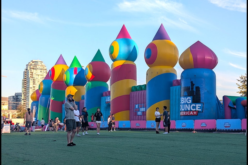 The Big Bounce Canada inflatables fun park at Concord Pacific Place in Vancouver on Saturday, Aug. 23, 2025.