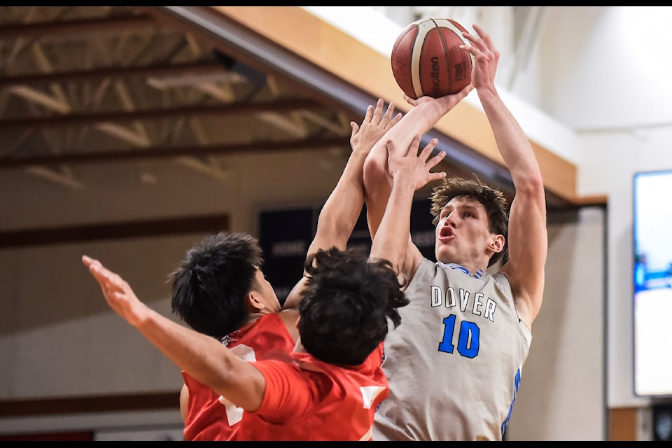Dover Bay Dolphins beat St. Thomas More Collegiate Knights 108-69 in the final of the Super 16 bracket of the Tsumura Basketball Invitational Boys Tournament at Langley Events Centre on Saturday, Dec. 7, 2024.