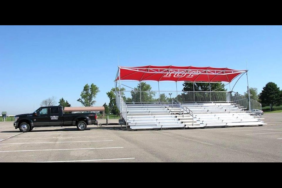 Mobile bleacher made by Century Industries, as posted on the company's Facebook page.