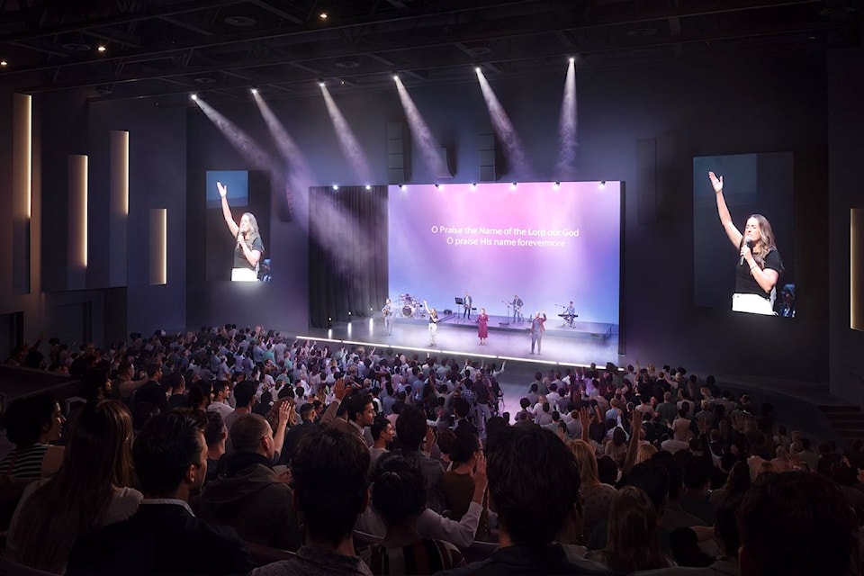 Drawing shows the auditorium planned at Village Church's National Ministry Centre on Highway 10 at 148 Street in Surrey.