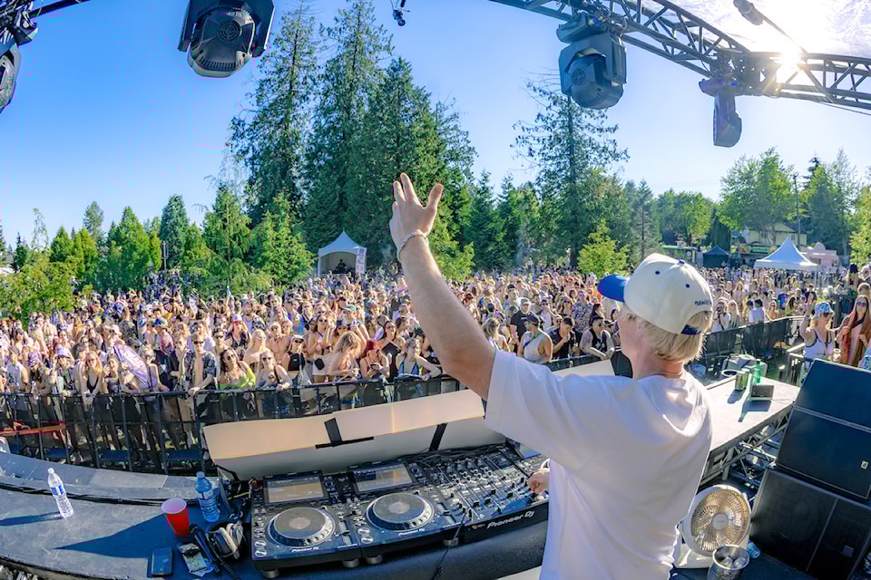 Crowd at the Forest Stage at the 2024 FVDED in the Park music festival at Holland Park in Surrey.