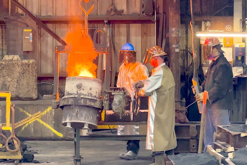 Highland Foundry employees at work in Port Kells during a Surrey Industry Tour on Friday, April 25, 2025.