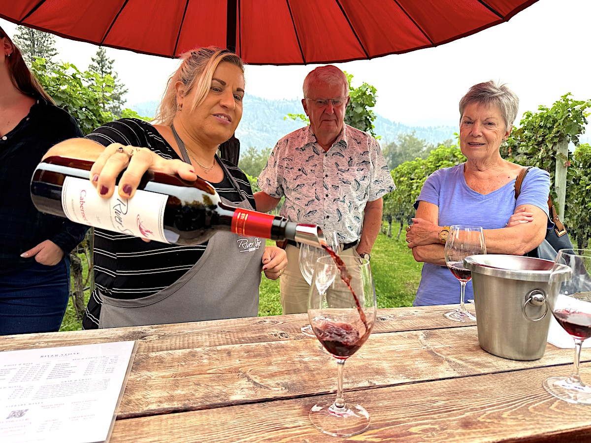 Tasting time at River Stone Estate Winery in Oliver with Wine Tours Gone South on Sept. 29, 2025.