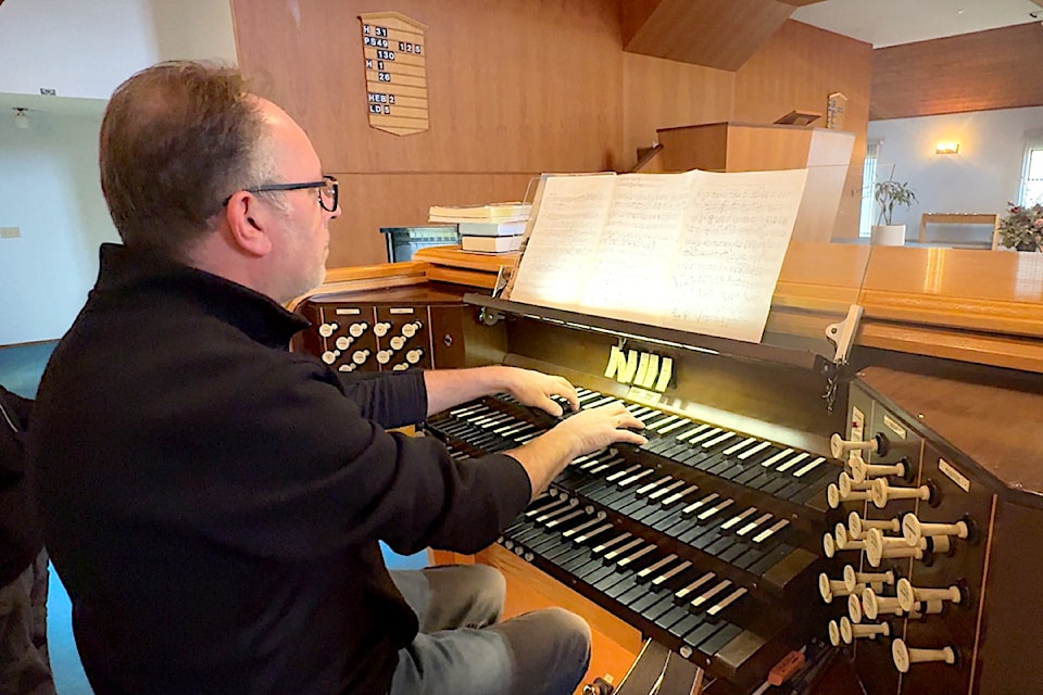 Aart Bijkerk plays the organ at Maranatha Canadian Reformed Church on 92 Avenue in Surrey on Wednesday, Jan. 22, 2025.