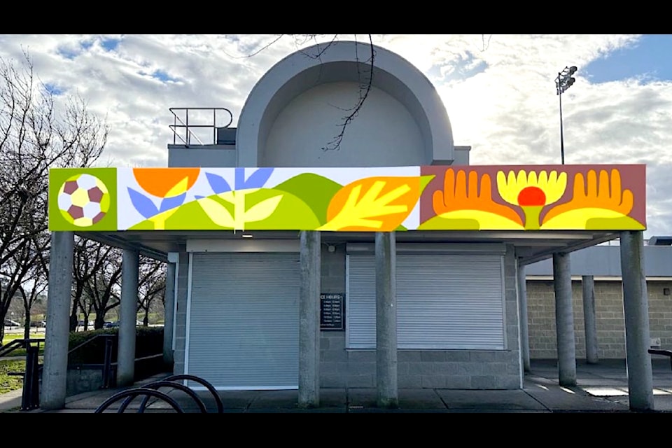 Rendering of proposed mural by Ali Bruce on the pavilion at Newton Athletic Park.