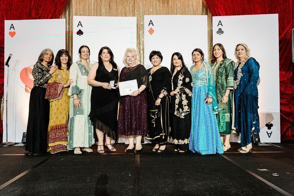 Seva Foundation's "Casino Royale" fundraising gala raised close to $30,000 at Empress Palace Ballroom in Surrey on Nov. 2, 2024. Pictured from left are Gail Bains, Perm Jawanda, Kuldeep Mann, Kiran Malli, Surrey Mayor Brenda Locke, Raj Arneja, Inder Randhawa, Parbinder Narman, Rita Patrick, and Harbinder Jassal. Missing is board member Pooja Sidhu.