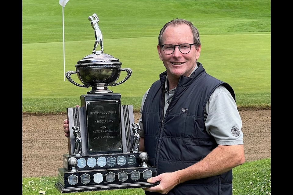 Surrey resident Steve Savage with the B.C. Golf Association's Men's Amateur Senior championship trophy in July 2024.
