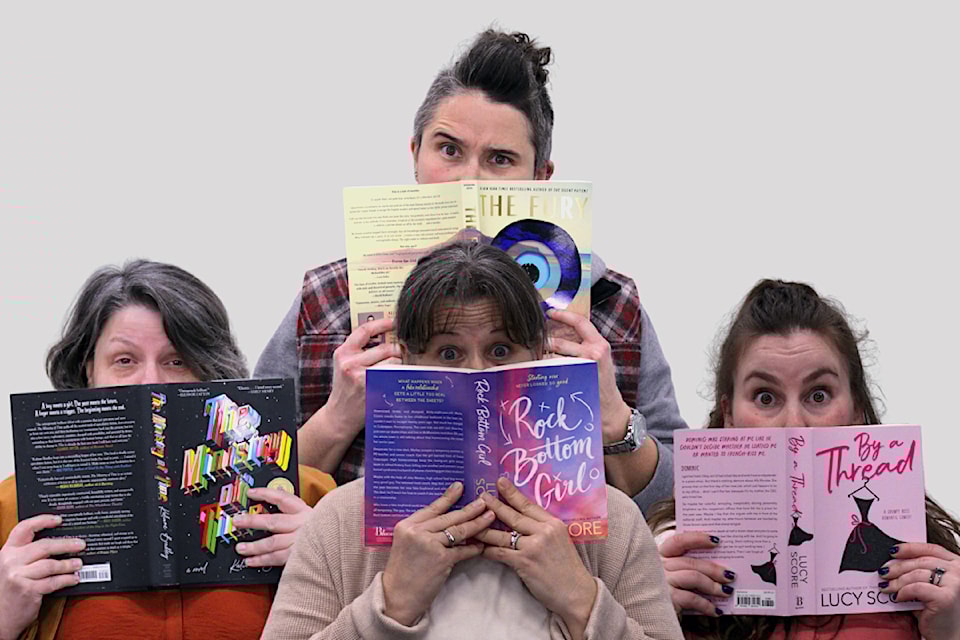 Actors Kerri Norris, Nicole DesLauriers, Justine Jones and Crystal Weltzin in the comedy "We Don’t Talk About Book Club," a Royal Canadian Theatre Company production staged in Surrey and New Westminster in March 2025.