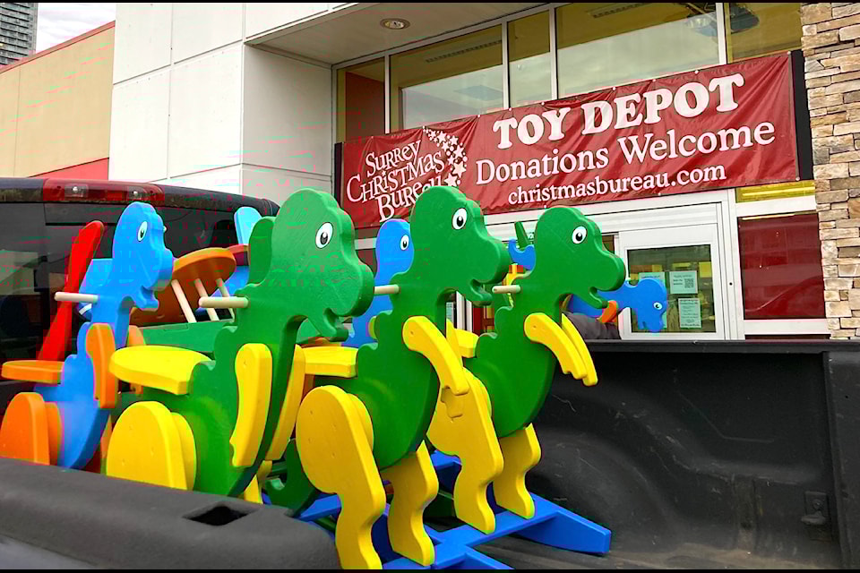Hand-built wooden rocking toys delivered to Surrey Christmas Bureau's Toy Depot on Friday, Dec. 6, 2024, by people who live and work in the Fraser Heights area.