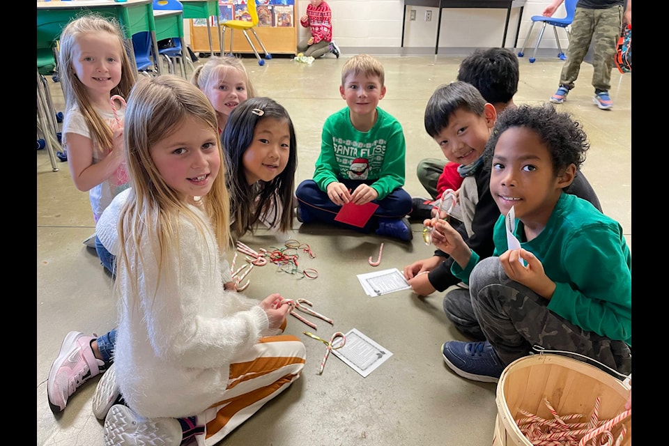 Miss. Eleniak’s Grade 2 class creating a candy cane sale. Submitted photo