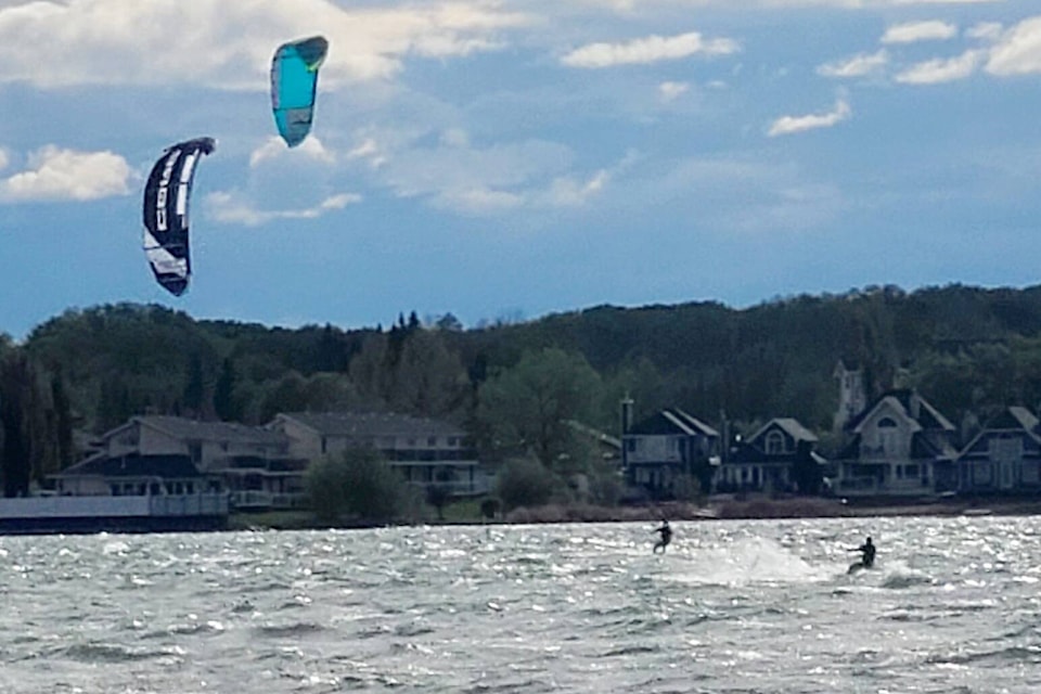 The windy Sunday afternoon of May 29 welcomed kite surfers to Sylvan Lake. Reeti Meenakshi Rohilla/ Sylvan Lake News