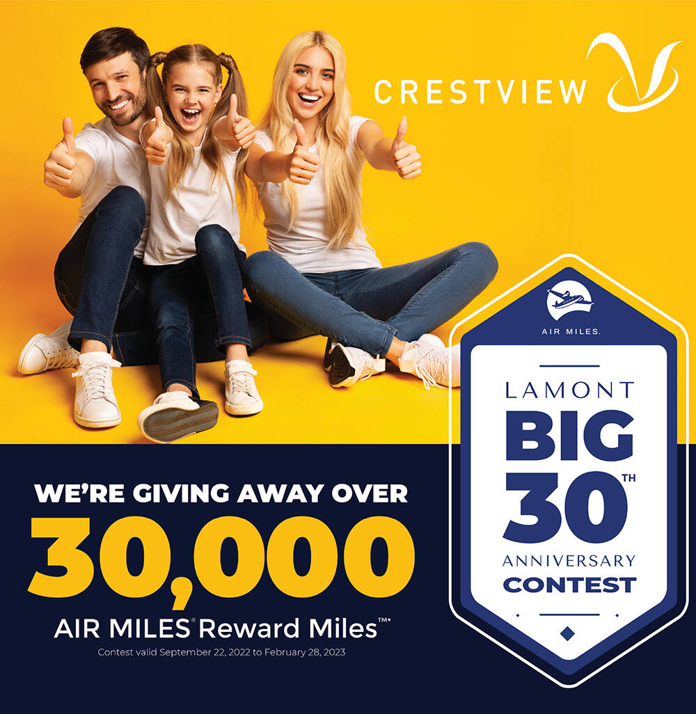 This year, Crestviews developer Lamont Land is marking 30 years of building quality, award-winning communities with a major celebration. For the Lamont Big 30th Anniversary Contest theyre giving away over 30,000 AIR MILES® Reward MilesTM!