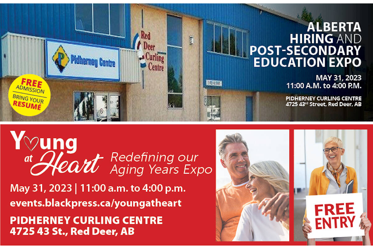 On May 31 from 11 a.m. to 4 p.m., the iconic Pidherney Curling Centre will be home to two events: the Central Alberta Hiring & Post-Secondary Education Expo and the Young at Heart: Redefining Our Aging Years Expo.