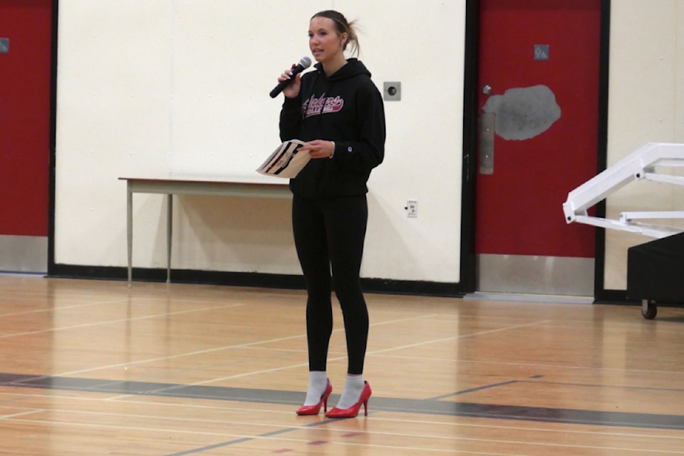 Hayden Becker, a student in the the Ecole H.J. Cody High School Interact Club, led the Walk-A-Mile event. (Sarah Baker/Sylvan Lake News) 