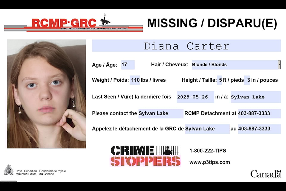 Diana Carter was last seen leaving Ecole H.J. Cody High School on May 26. 