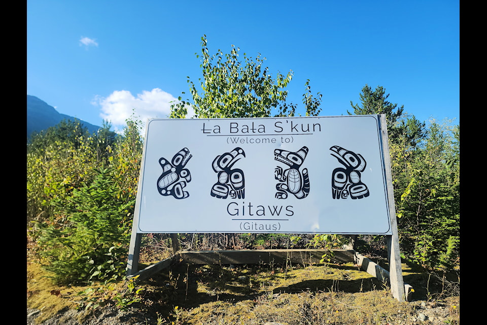 Welcome sign at the Kitselas First Nation.