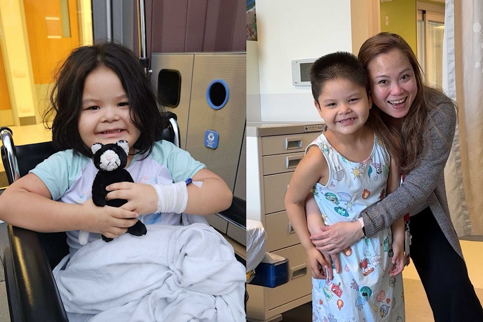 [Left] Marleigh pictured with her stuffy, Lokii, that she got from the hospital gift shop. Marleigh's mother shared that the stuffy looks like their cat back home. "He’s been here since day one; her comfort throughout appointments and procedures," she said. [Right] Marleigh pictured with one of her favourite nurses, Jean.