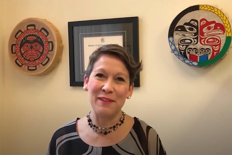 Melanie Mark, B.C. minister of sport delivers an opening statement for the Premier’s Awards for Indigenous Youth Excellence in Sport north regional virtual ceremony on April 26, 2021/ (Screenshot/I-SPARC - Indigenous Sport BC YouTube)