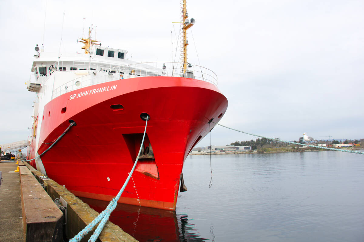 Canadian research vessel Sir John Franklin returned to Victoria after a month in the Pacific Ocean. (Jane Skrypnek/News Staff)