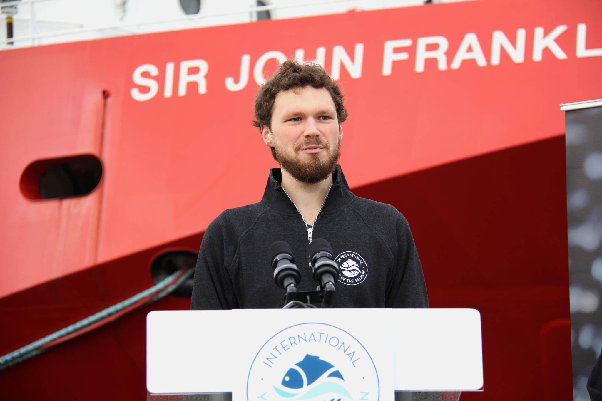 University of Victoria graduate student Nicholas Ens describes his experiences researching the impact of climate change on Pacific salmon. (Jane Skrypnek/News Staff)