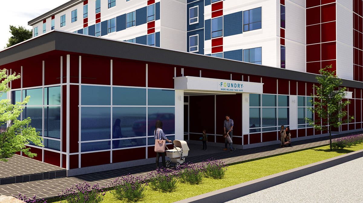 A rendering of the Eby Street entrance to the new Foundry Terrace/BC Housing building in Terrace. Visit https://tdcss.ca/foundry to donate.