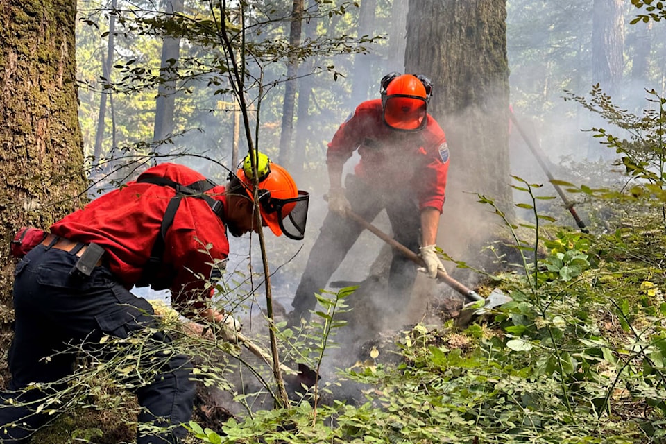 The wildfire on Mount Seymour in North Vancouver, first spotted on July 12, 2023, hasn’t grown in size in the last 24 hours and smoke in the area has visibly reduced. (Metro Vancouver Regional District)