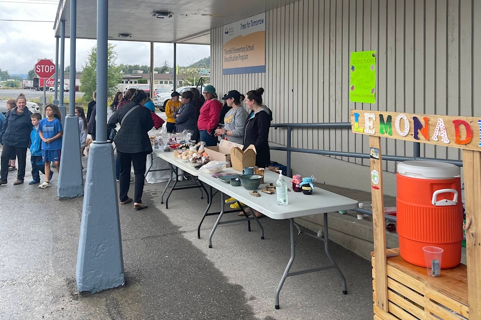 Thornhill residents are seen congregating around the pastries table at the community fundraiser held at Thornhill Elementary School on July 25, highlighting the communal spirit in support of local school secretary Tammy Boehm. (Owen Merrill photo)