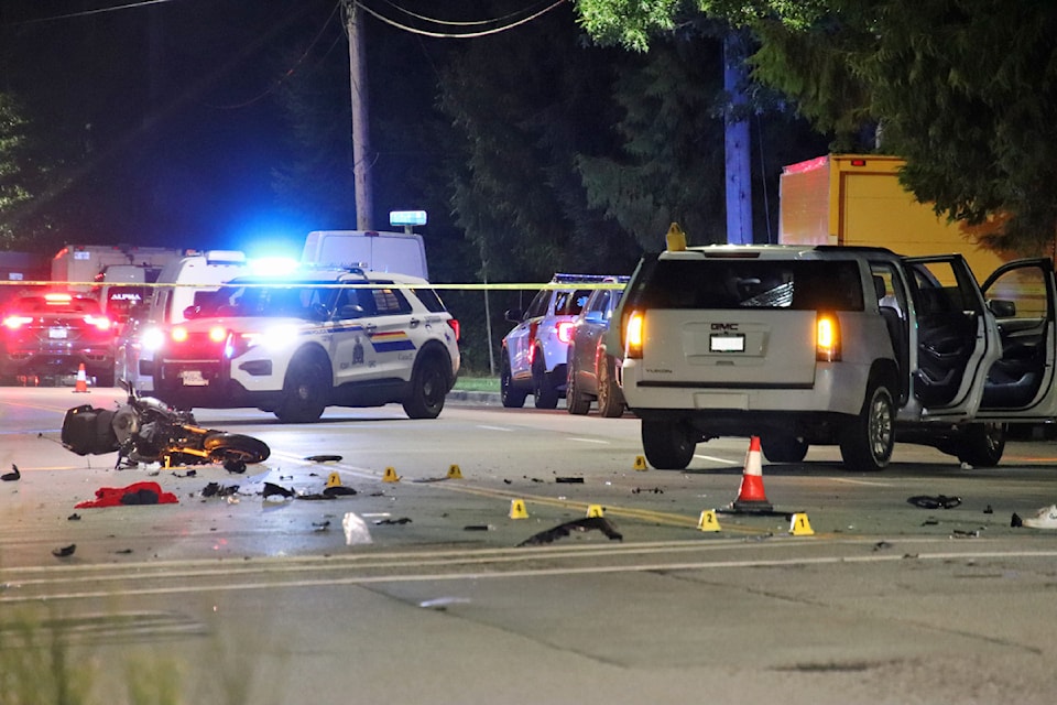 A motorcyclist was killed in a crash with an SUV at the intersection of Glen Drive and Pipeline Road in Coquitlam on Aug. 7, 2024.